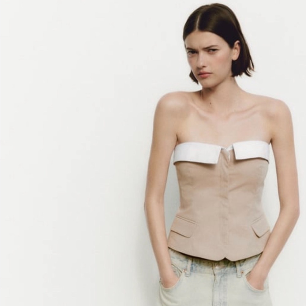 NWT Zara Mixed Gabardine Top